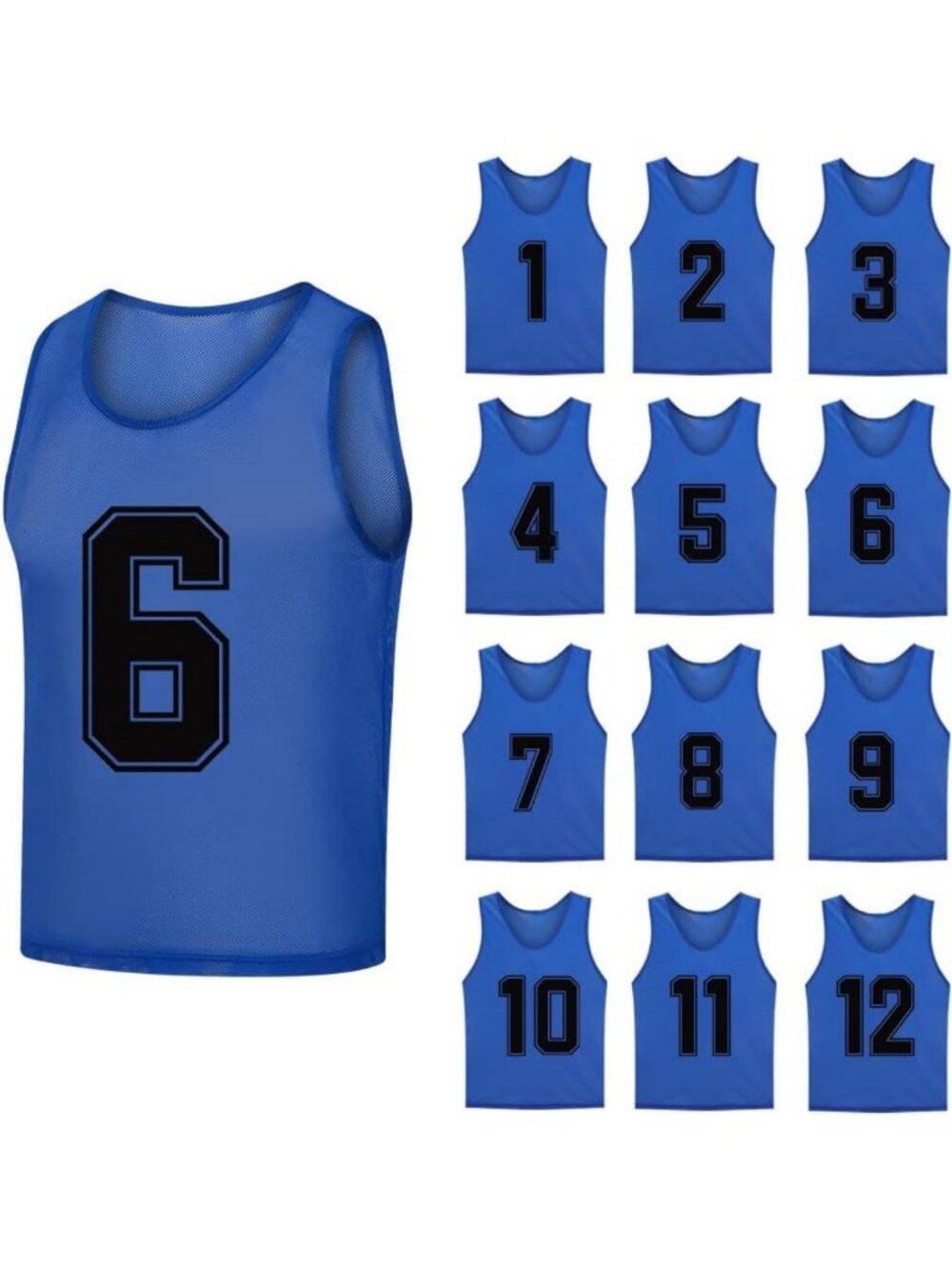 12 Pack Numbered Pinnies | Soccer & Basketball Training Bibs for Kids & Adults